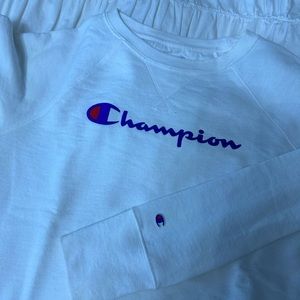 White Champion Logo Crewneck Sweatshirt